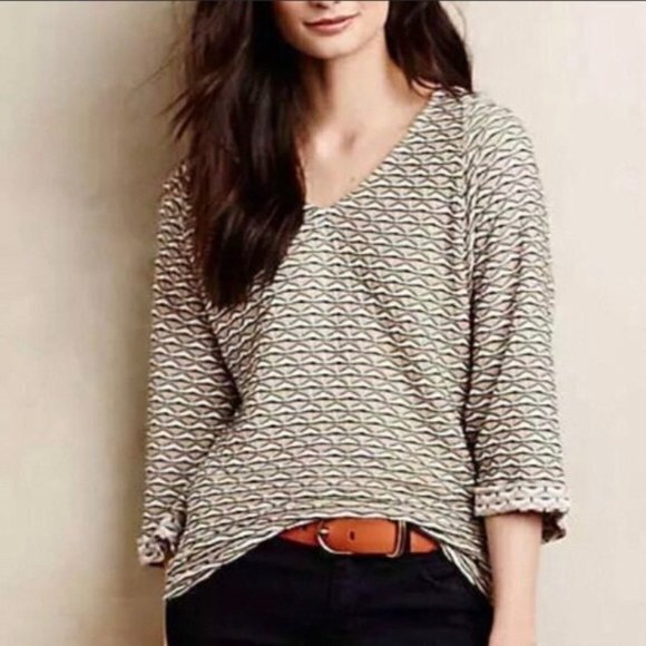 Anthropologie Postmark Textured Avana V Neck Top blouse 3/4 Sleeve Womens Size S - Picture 1 of 8